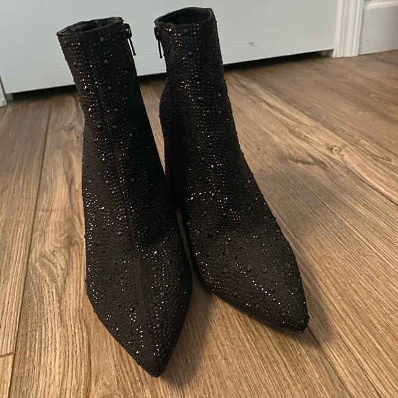 Black Rhinestone Ankle Length Boot Heels - Picture 4 of 5